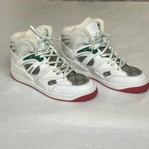 Gucci White Leather GG Monogram High-Top Sneakers Size 7 Mens Basketball Shoes